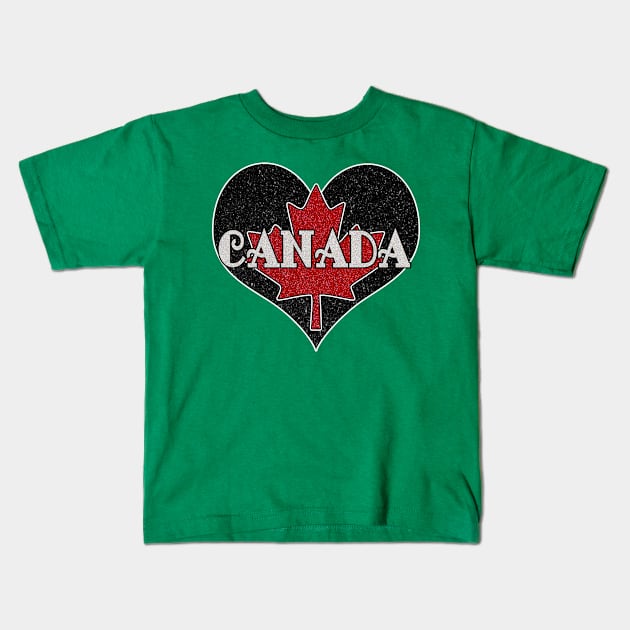 Canada Maple Leaf Glitter Heart Kids T-Shirt by artbyomega